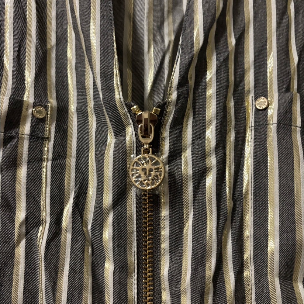 Anne Klein Gray and Gold/Silver Striped Shirt - Picture 3 of 4